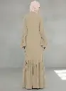 Designer abaya elegant modest wear sustainable fashion timeless beige style