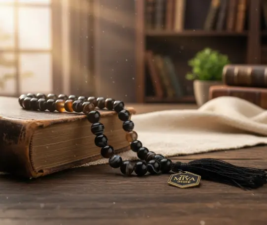 Haqik stone tasbih 100 black agate beads Islamic prayer healing protection spiritual tool