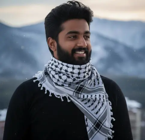 Classic white black shemagh premium cotton Arabian headscarf Palestinian heritage solidarity