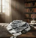 Traditional keffiyeh white black cotton scarf Middle Eastern heritage dust shield
