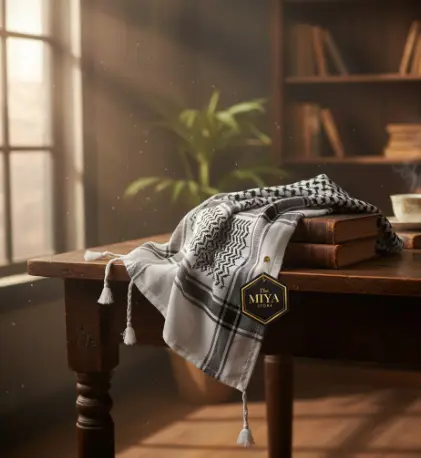 Red white kafiya with aqel rope traditional Arab headscarf cultural accessory