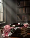Red white keffiyeh with black agal Gulf Arab traditional headwear complete set