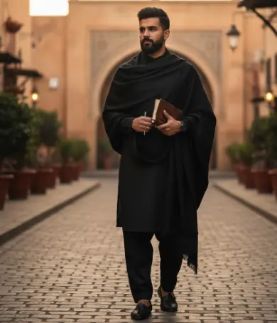 Authentic Kashmiri plain wool dhussa shawl traditional handwork classic patti edges