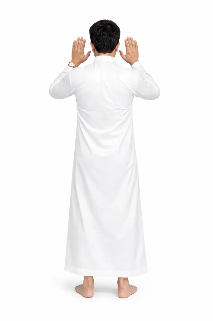 MiYA Signature Collar Emirati Jubba – Pure White : Tailored Tuxedo Placket