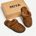 Brown Karakul Fur Slippers with Mink Trim – Handmade Natural Sheepskin & Merino Wool Lined Unisex Slippers | The MiYA Store