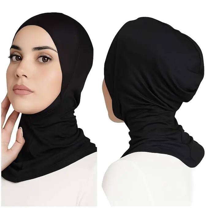 MiYA – Premium Ninja Inner Cap for Hijab | Soft Jersey Undercap | Full Neck Coverage | Non-Slip Bonnet | Breathable Head Cover for Women & Girls | Black