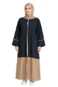 MiYA – Women’s Modest Abaya Dress | Two-Tone Black & Beige Front-Open with Zipper | Lightweight & Breathable Nida Fabric | Free Georgette Stole