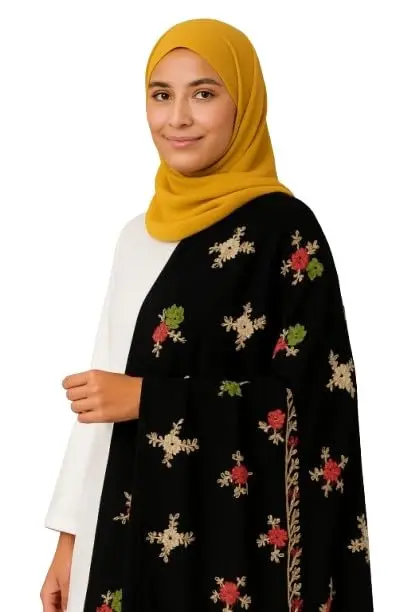 MiYA – Women’s Traditional Fully Embroidered Rayon Hijab/Shawl | Long Soft Namaz Wrap (2.25 Meters) | Skin-Friendly & Elegant for All Occasions