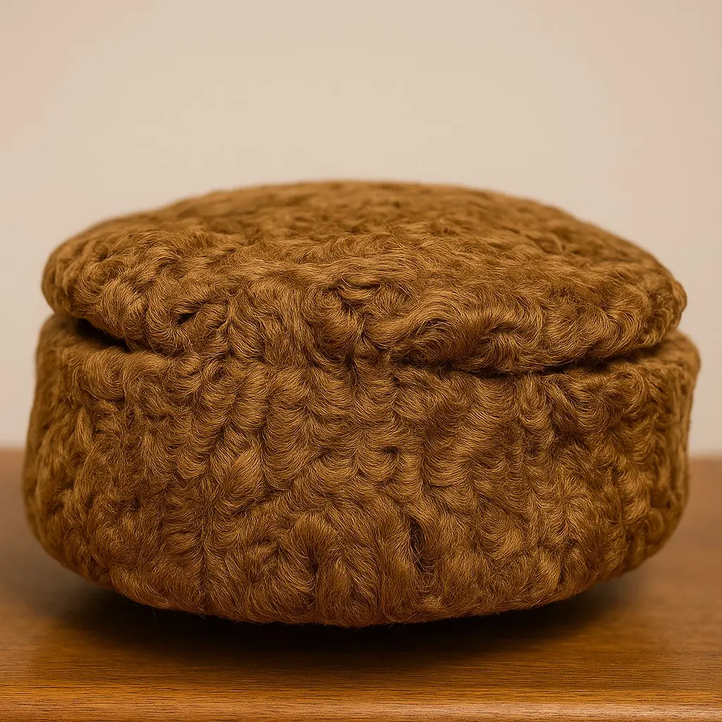 Golden Brown Round Russian Karakul Cap | 100% Authentic Karakul Wool Handmade Kashmiri Topi | Ethnic Men’s Traditional Headwear | Heritage Prayer Skullcap, Wedding & Winter Hat