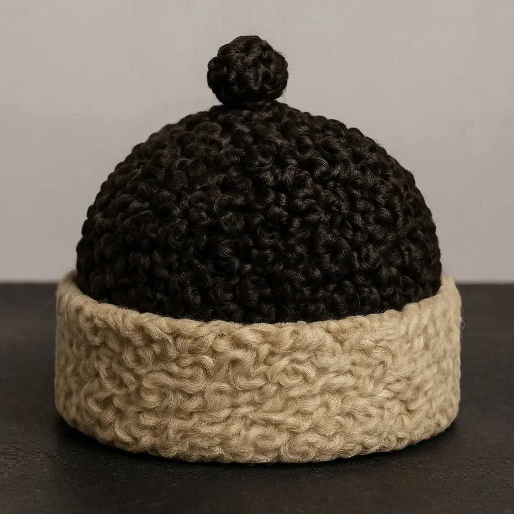 Dark Brown Dual Shaded Kashmiri Karakuli Cap | Handmade Wool Ambassador’s Hat | Traditional Kashmiri Topi for Men | Cultural Heritage Headwear