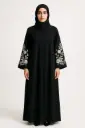 MiYA Stylish Dubai Abaya – Imported Zoom Fabric, Elegant Floral Embroidered Sleeve Design, Premium UAE Tailored Black Modest Dress for Women & Girls – Comfortable Islamic Wear for Eid, Weddings & Daily Use