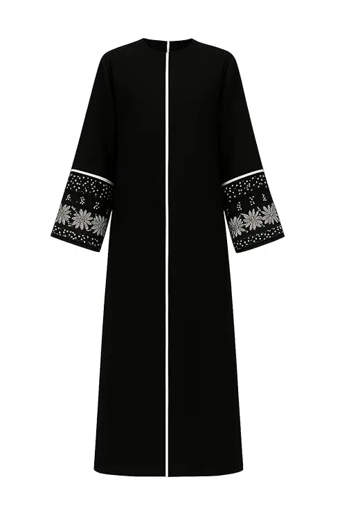 Hijabz by MiYA – Stylish Dubai Abaya for Women | Premium UAE Made Black Abaya in Imported Zoom Fabric with Embroidered Sleeves | Elegant Islamic Burqa, Hijab & Modest Wear for Weddings, Festivals & Daily Use