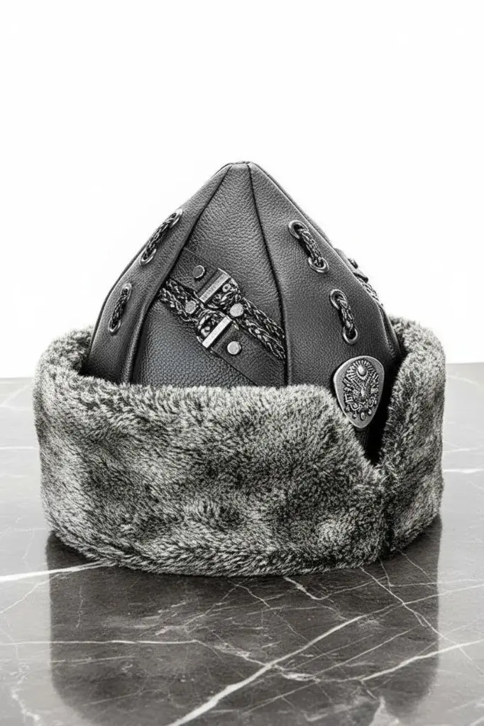 MiYA Turkish Ottoman Bork Hat – Faux Leather & Fur Winter Hat - Ertugrul Ghazi : Faux-Leather Turkish Cap – Dirilis Ertugrul Tribute - Ramadan Gift -->Kayi Tribe - Ottoman Empire - Kaayi IYI