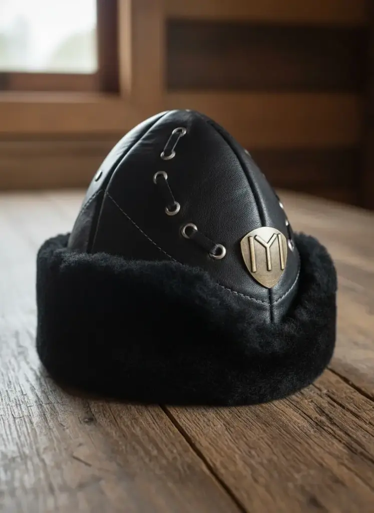 MiYA Handmade Black Leather Diriliş Ertuğrul Ottoman Bork Hat – Decorative Fur Winter Cap – Dirilis Ertugrul Tribute - Kayi Tribe - Ottoman Empire : Kaayi IYI 