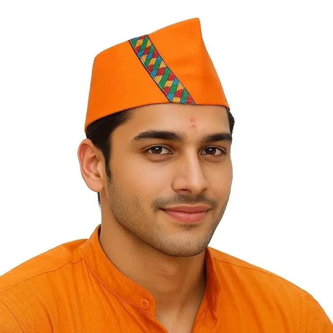 MiYA Uttarakhand Pahadi Topi – Traditional Cotton Mix Himachali/Himalayan Cap (Unisex) | Ethnic Festival & Wedding Headwear