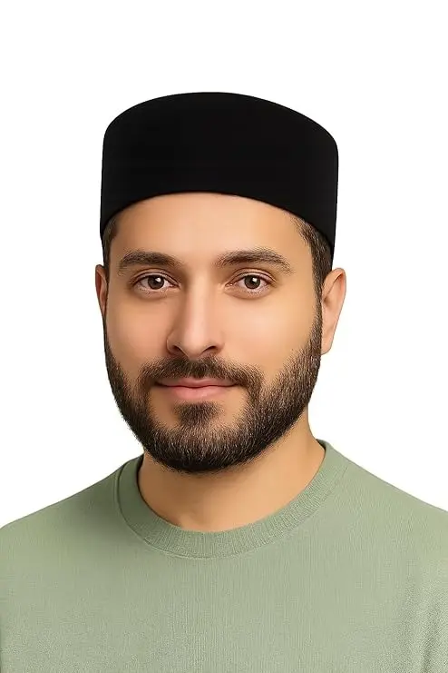MiYA Handmade Pure Black Velvet Irani Cap – Luxury Islamic Topi | Kufi/Koofi Taqiyah for Men