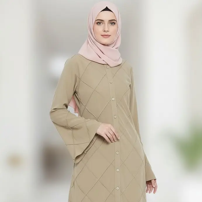 MiYA Premium Beige Polyester Abaya Burqa with Pintuck Detailing – Elegant Modest Islamic Maxi Dress for Women, Perfect for Daily Wear, Prayer, and Special Occasions