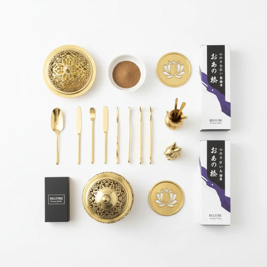 MiYA Agarwood Incense Burner Kit – 12 Pieces Chinese Brass Powder Incense Burner Set with Sandalwood Powder | Traditional Artisan Incense Making