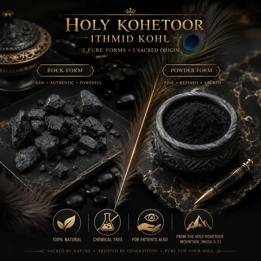 MiYA 100% Natural Koh-e-Toor Surma – Authentic Ithmid Kohl Antimony Stone Islamic Kuhl from Mount Toor, Sunnah (ISMID) (Mountain"s Pieces (Stones))