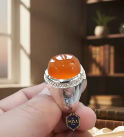 MiYA Orange Aqeeq Beautiful Silver Ring for Brothers – Premium Handcrafted Gemstone Jewelry | Authentic Healing Stone | All Sizes Available
