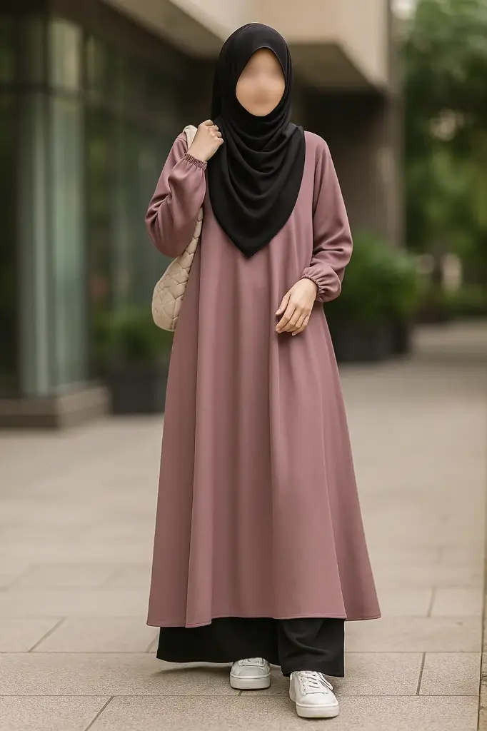 MiYA Grace Dual – Luxe Two-Piece Abaya Dress with Elastic Sleeves | Italian Nida Matte Fabric | Modest Couture for Women & Girls 