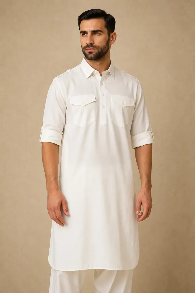 MiYA Classic – Men’s Cotton Blend Regular Fit Pathani Kurta | Mid-Thigh Elegance for Festivals & Ethnic Events 