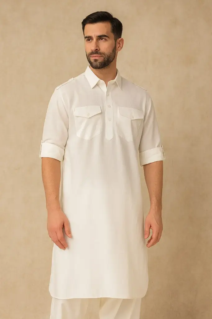 MiYA Classic – Men’s Cotton Blend Regular Fit Pathani Kurta | Mid-Thigh Elegance for Festivals & Ethnic Events 