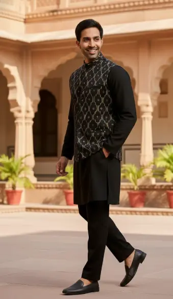 MiYA  Signature Collection –  Men’s Cotton Nehru Jacket Kurta Pant Set (3pcs) 