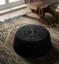 MiYA – ZOAS Muslim Islamic Namaz Topi | Prayer Cap in Shiny Black | Premium Fine Fabric with Stretchable Fit (S/M/L) 