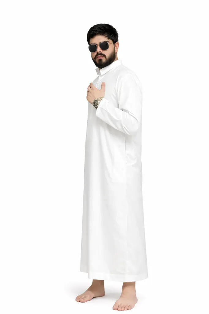 MiYA Signature Collar Emirati Jubba – Pure White : Tailored Tuxedo Placket (XS)
