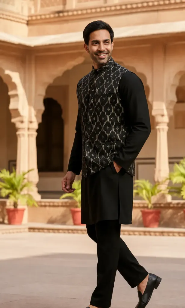MiYA  Signature Collection –  Men’s Cotton Nehru Jacket Kurta Pant Set (3pcs)  (32)