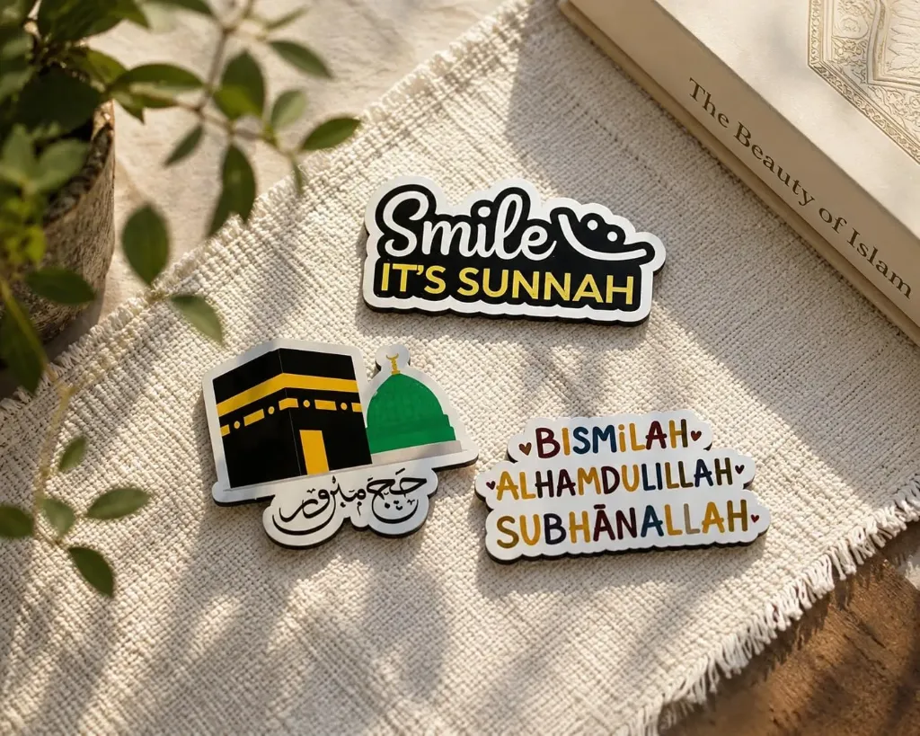 MiYA Islamic Dhikr Fridge Magnets Set of 3 | Kaaba, Masjid Nabawi & Sunnah Designs | Premium Wooden Islamic Home Decor