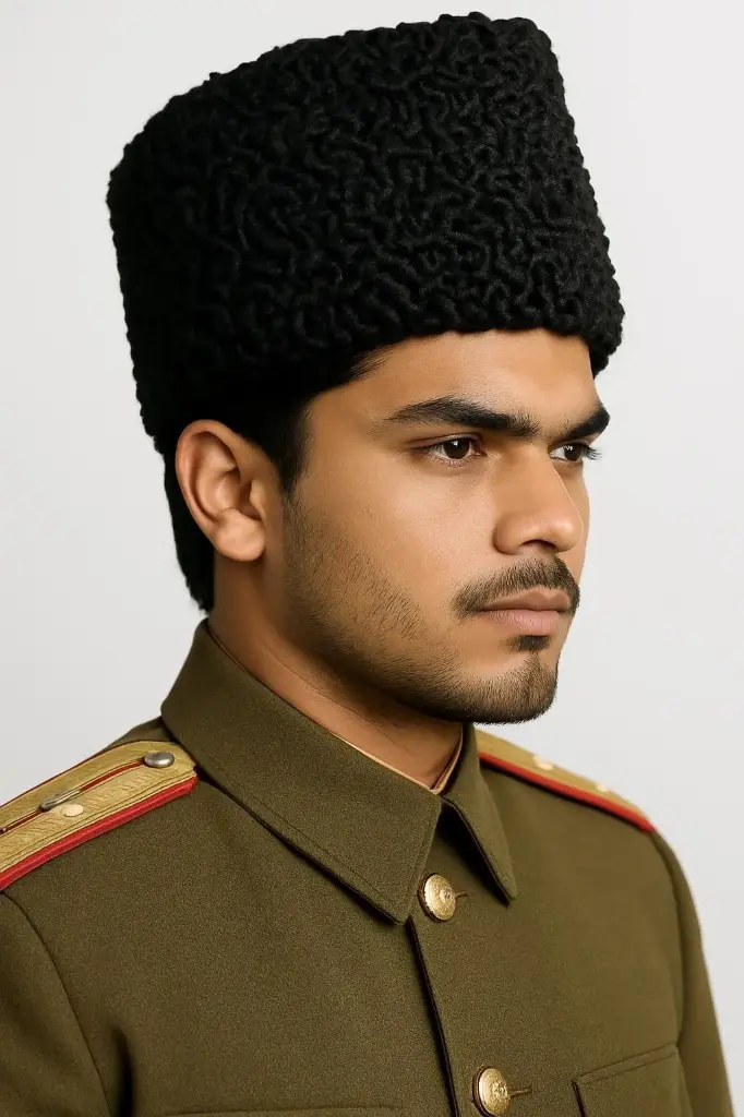 Papakha Karakul Fur Army Hat – Handmade Vintage Style Karakur Cap - Karakuli Topi