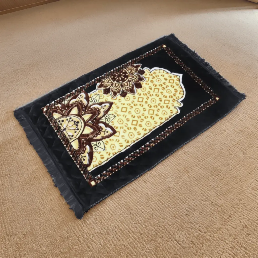 MiYA Luxury Chenille Prayer Mat & Tasbeeh Set – Elegant Sajadah in Gift Box  - SAJADAH | SALAH MAT : Black | Non-Slip