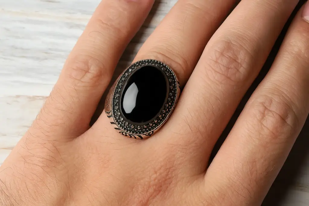 Islamic 925K Silver Men’s Ring – Handmade Turkish Black Onyx, Arabic Calligraphy, Ottoman Style, Unique Gift for Him