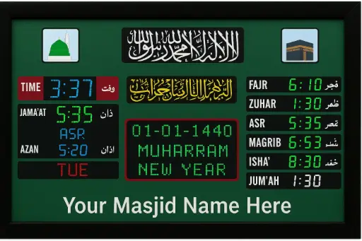Automatic Digital Azan Clock PC3-I9 – LED Masjid Prayer Time Display