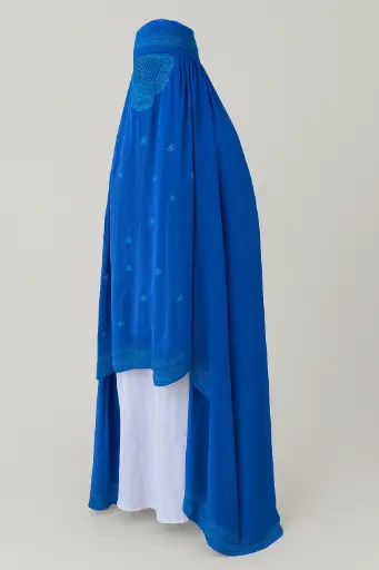 Blue Afghan Topi Burqa Chadri Jilbab Abaya – Handmade Full-Coverage Georgette Veil