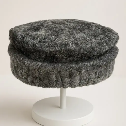 Round Grey Russian Karakul Cap | 100% Authentic Karakul Wool Handmade Kashmiri Topi | Traditional Ethnic Men’s Headwear | Winter Cap, Prayer Skullcap, and Royal Heritage Hat