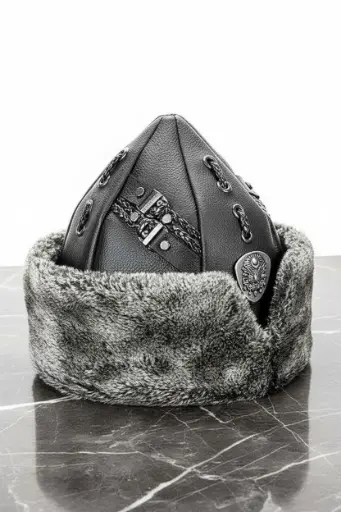 MiYA Turkish Ottoman Bork Hat – Faux Leather & Fur Winter Hat - Ertugrul Ghazi : Faux-Leather Turkish Cap – Dirilis Ertugrul Tribute - Ramadan Gift -->Kayi Tribe - Ottoman Empire - Kaayi IYI