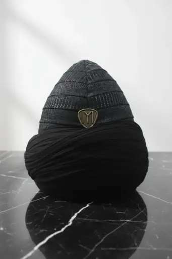 MiYA Handmade Black Ertugrul Imamah Cap – Premium Leather & Cotton Ottoman Bork Hat - Ertugrul Ghazi : Turkish Imaama Hat – Dirilis Ertugrul Tribute - Ramadan Gift - Kayi Tribe - Ottoman Empire : Kaayi IYI