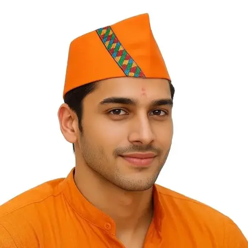 MiYA Uttarakhand Pahadi Topi – Traditional Cotton Mix Himachali/Himalayan Cap (Unisex) | Ethnic Festival & Wedding Headwear