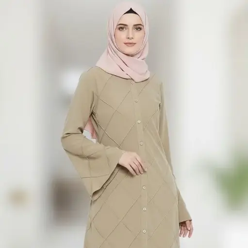 MiYA Premium Beige Polyester Abaya Burqa with Pintuck Detailing – Elegant Modest Islamic Maxi Dress for Women, Perfect for Daily Wear, Prayer, and Special Occasions