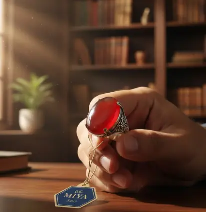 MiYA Fancy Beautiful Handmade Ring for Brothers with Big Size Aqeeq Stone – Premium Silver Jewelry | Authentic Healing Gemstone | All Sizes Available