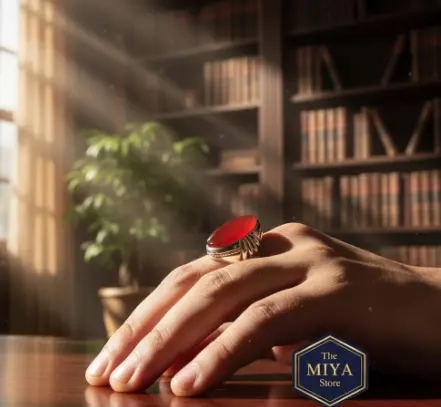 MiYA Fancy Silver Ring with Yamani Aqeeq – Premium Handcrafted Luxury Gemstone Jewelry | Authentic Healing Stone | All Sizes Available