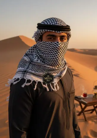 MiYA Arab Kafiya Keffiyeh with Aqel Rope – Premium Middle Eastern Ghutra Scarf Set | Authentic Arabian Headwear | Complete Traditional Package