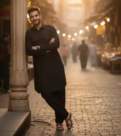 MiYA Royal Heritage – Men’s Cotton Pathani Kurta Pajama Set | Embroidered | Regular Fit | Mandarin Collar | All-Occasion Classic 