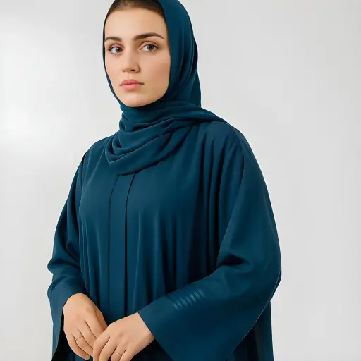 Full-Length Embroidered Button-Through Abaya – Elegant Modest Wear with Intricate Detailing, V-Neckline, and Flowing Silhouette - Graceful Look
