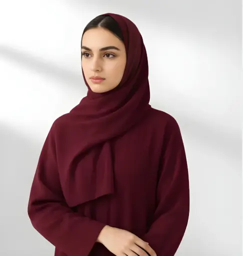 Elegant Fashion Button-Through Abaya Set – Maroon Kimono Sleeve Design with Tapered Cuffs, Modest Burkha / Burqa / Burka