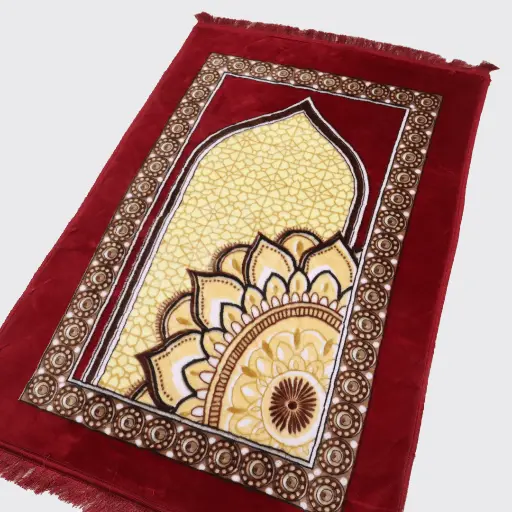 MiYA Turkish Islamic Prayer Rug – Velvet Janamaz – Lightweight & Soft Namaz Mat – Travel & Home – Musalla (Red Janamaaz)