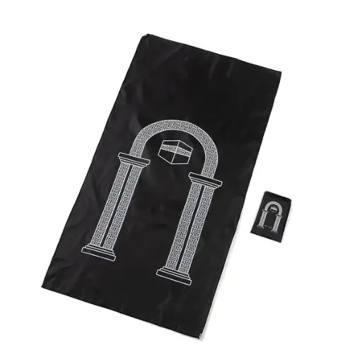 MiYA - Lightweight Travel Prayer Mat – Waterproof & Anti-Slip Sajadah with Pouch (Black, Polyester, Standard Size)